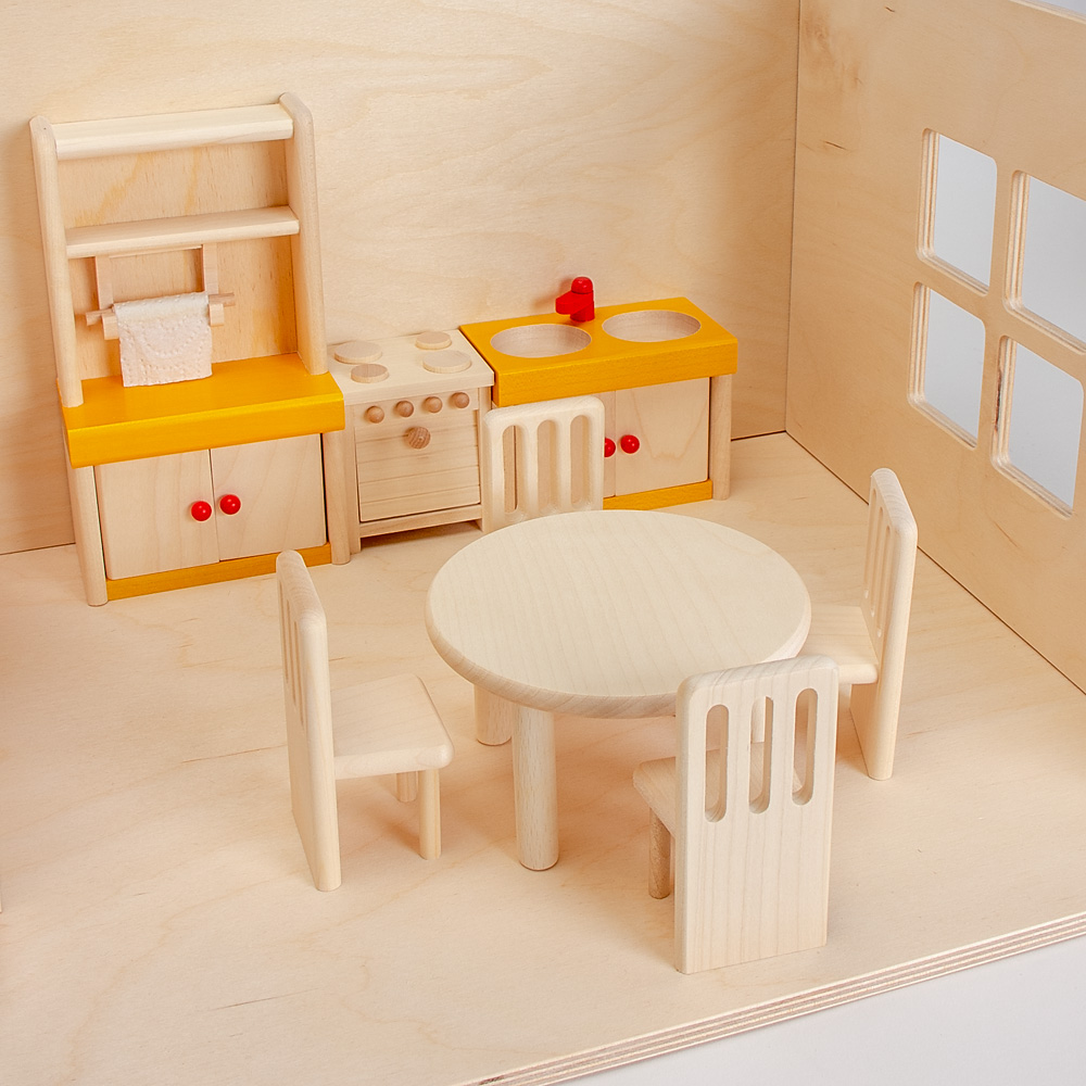 ニキティキ社 ２階建ドールハウス 木のおもちゃ 家具付き - 知育玩具
